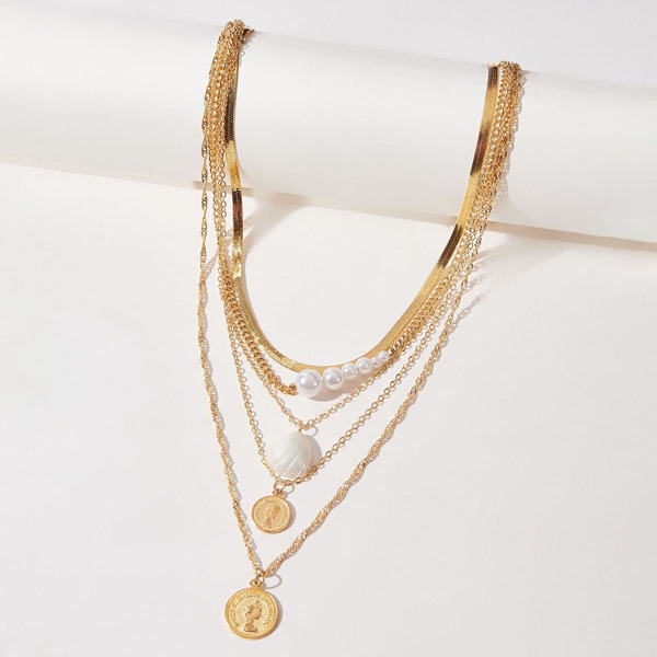 

Faux Pearl Decor Layered Necklace, Gold