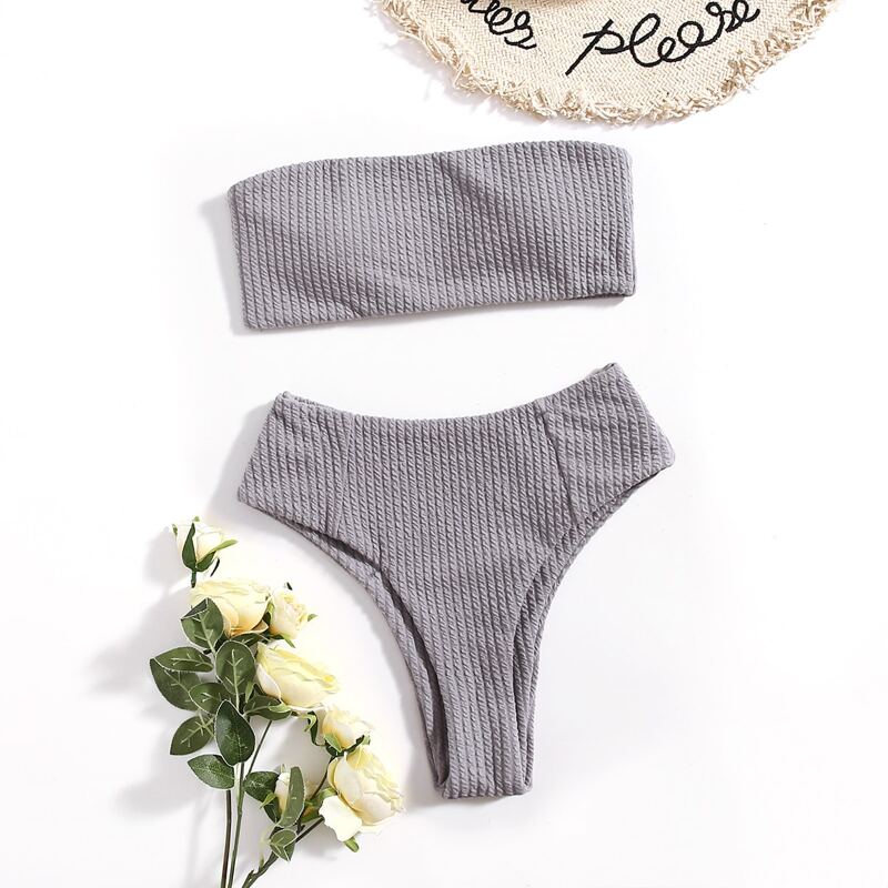 

Solid Bandeau Bikini Swimsuit, Grey
