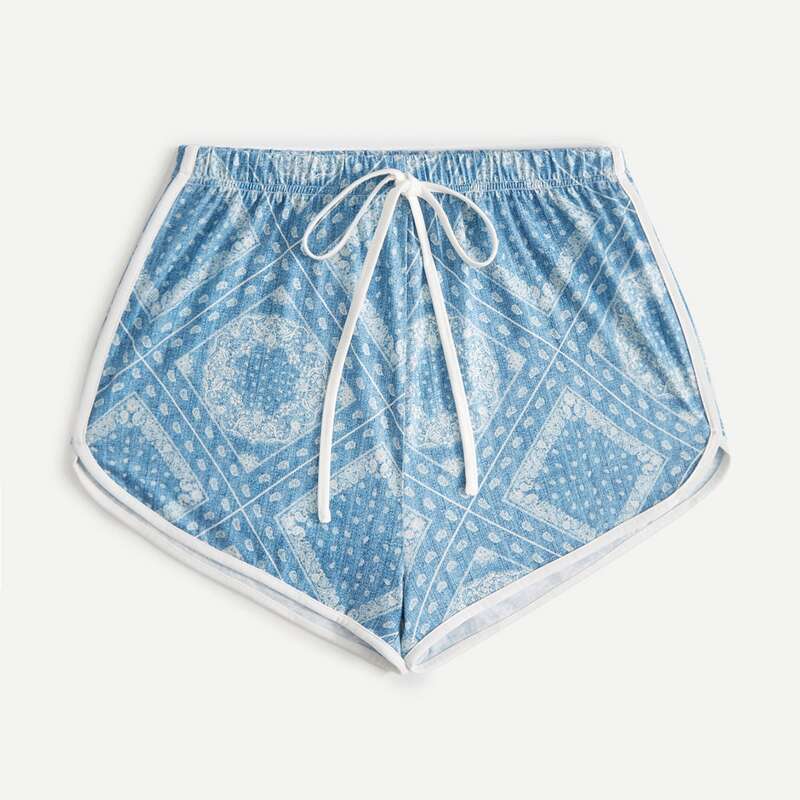 

Paisley Contrast Binding Shorts, Blue