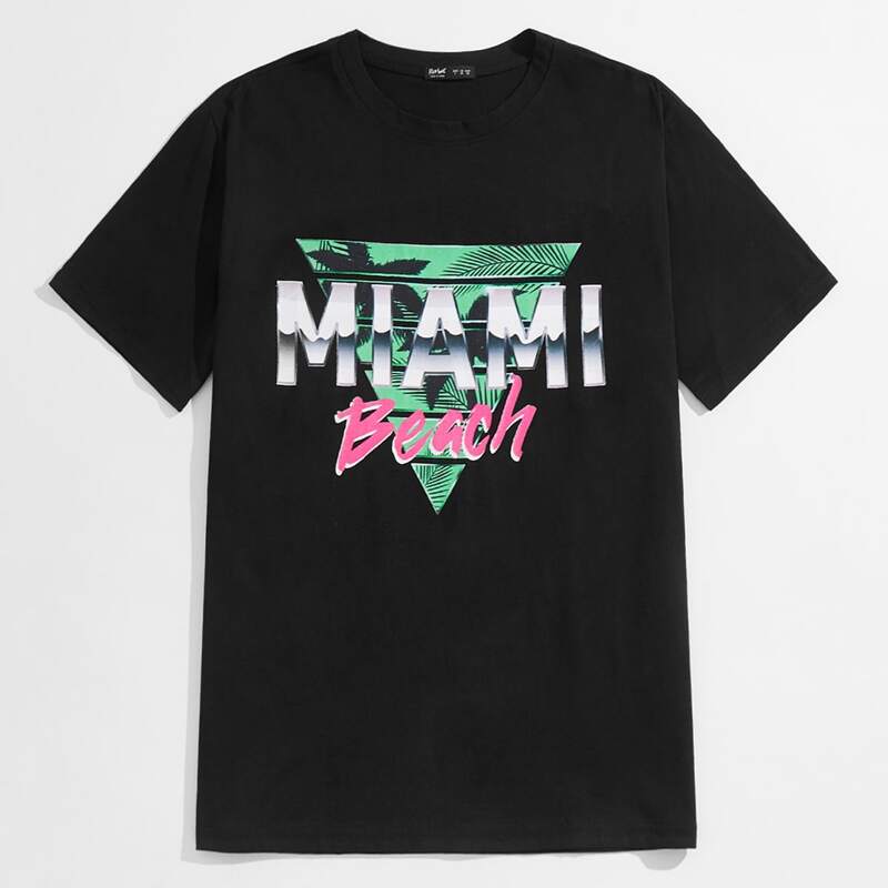 

Guys Letter Tropical Graphic Tee, Black