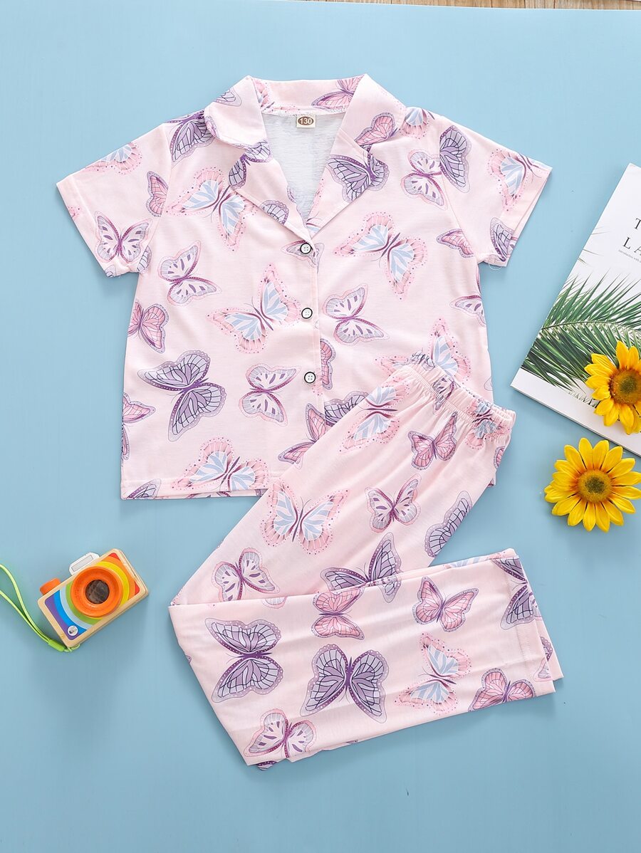 Conjunto de pijama con estampado de mariposa - Rosa Pálido - Ver 1