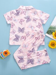 Conjunto de pijama con estampado de mariposa - Rosa Pálido - Ver 2