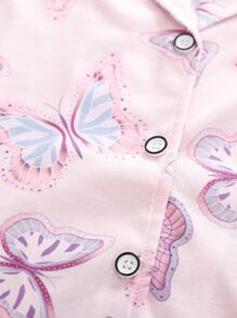Conjunto de pijama con estampado de mariposa - Rosa Pálido - Ver 3
