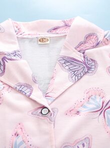 Conjunto de pijama con estampado de mariposa - Rosa Pálido - Ver 4