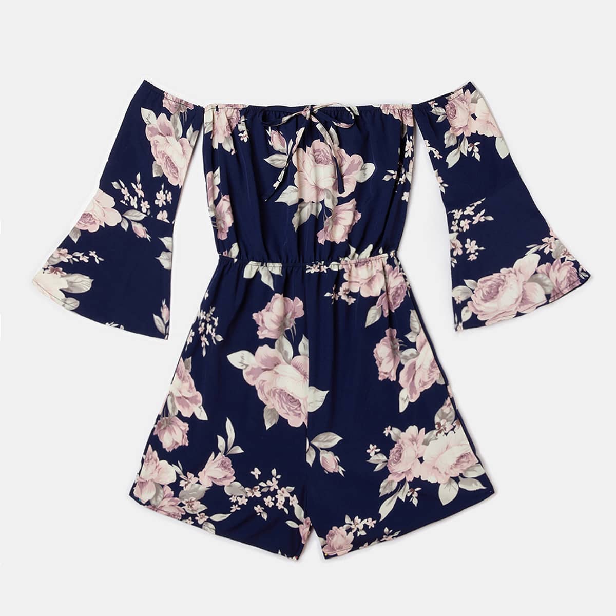 

Off The Shoulder Floral Print Romper, Multicolor