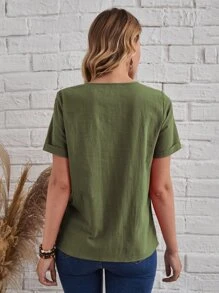 Solid V Neck Blouse