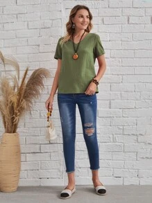 Solid V Neck Blouse