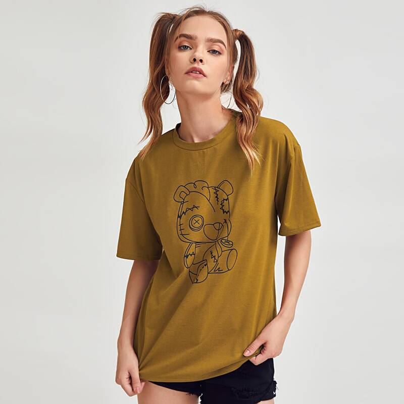 

Cartoon Bear Graphic Tee, Mustard yellow