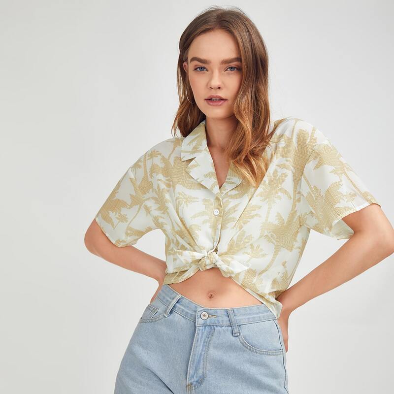 

Tropical Graphic Button Front Blouse, Multicolor