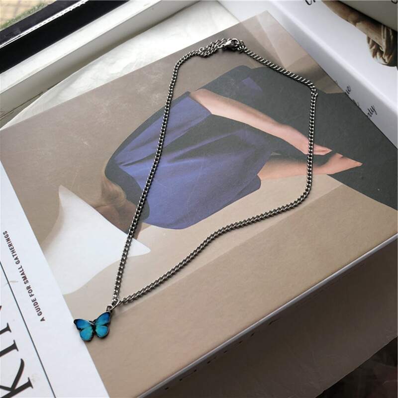 

Butterfly Charm Chain Necklace, Blue