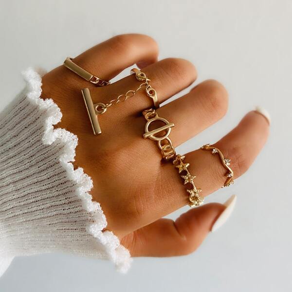 

5pcs Star Decor Ring, Gold