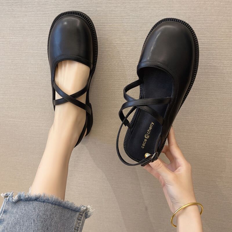 

Cross Strap Slingback Flats, Black