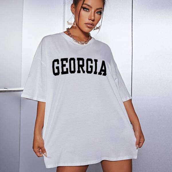 

Drop Shoulder Letter Graphic Longline Tee, White