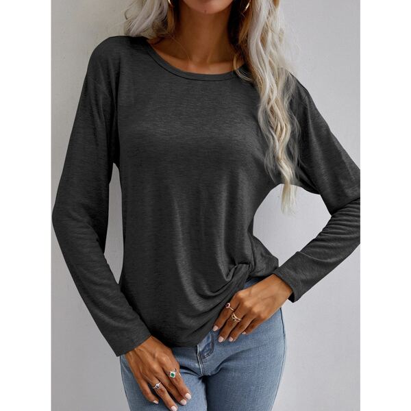

Twist Front Marled Knit Tee, Dark grey