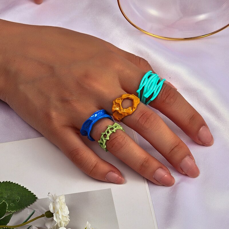 

4pcs Hollow Out Ring, Multicolor