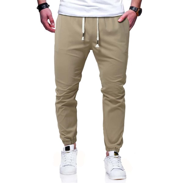 

Men Drawstring Waist Solid Pants, Khaki