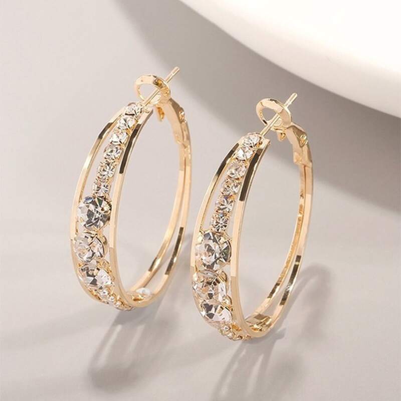 

Rhinestone Decor Hoop Earrings, Gold
