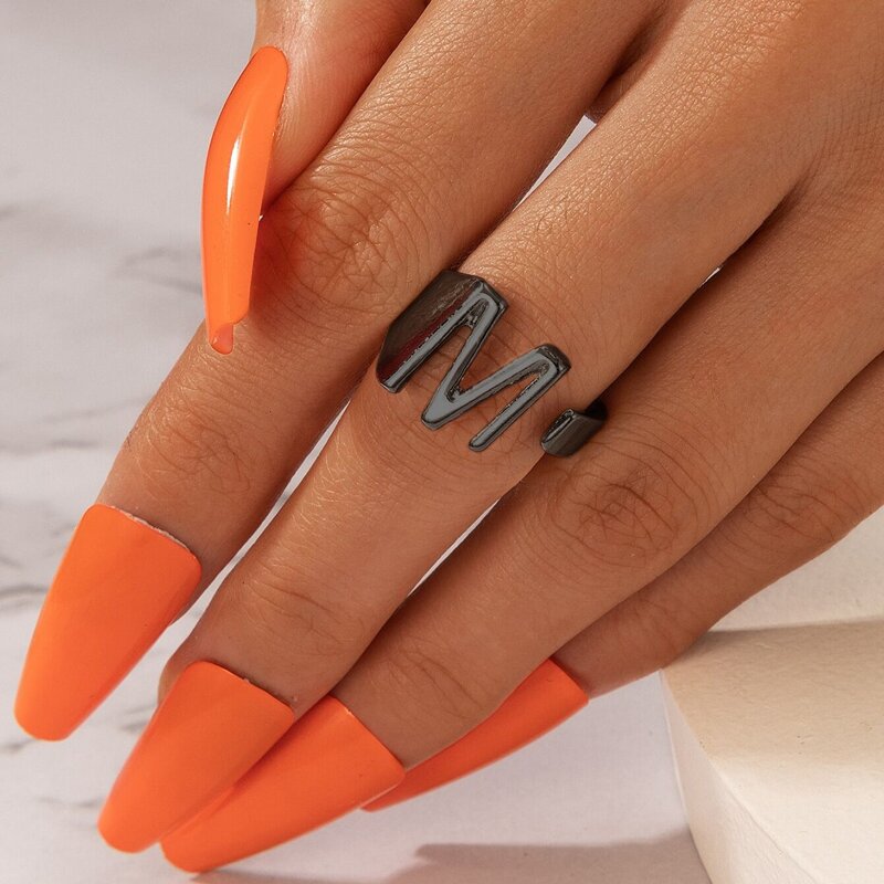

1pc M Letter Design Ring, Gun black