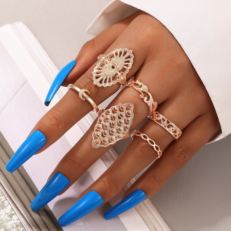 

6pcs Hollow Out Ring, Gold