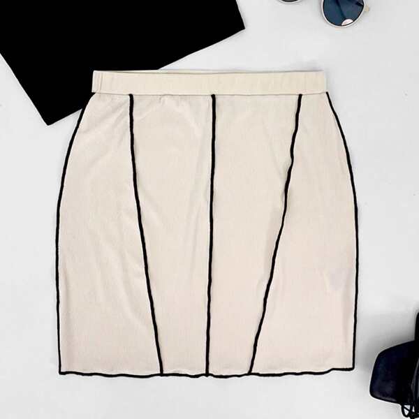 

Stitch Trim Mini Skirt, Apricot