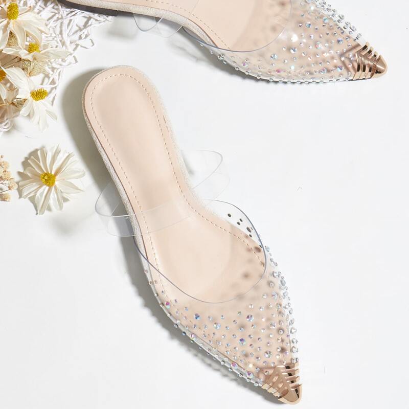 

Clear Rhinestone Decor Flat Mules