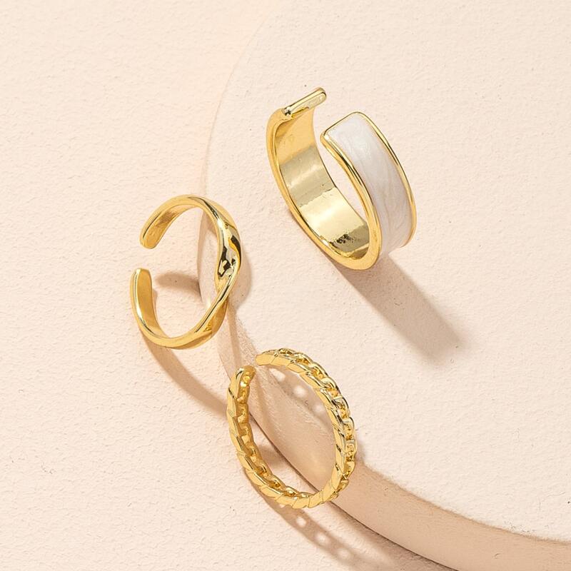 

3pcs Chain Cuff Ring, Gold