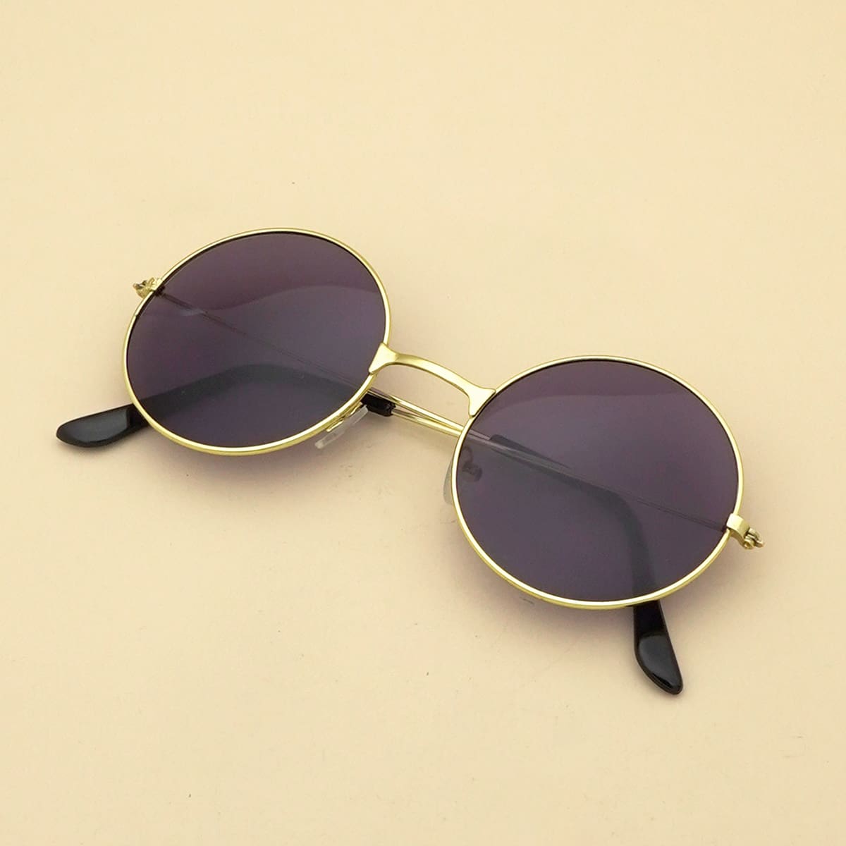 

1pair Round Frame Sunglasses & 1pc Random Glasses Chain, Gold
