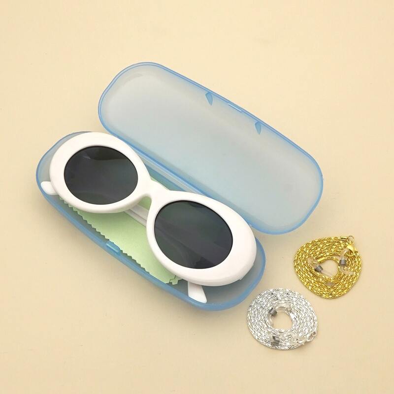 

1pair Round Frame Sunglasses & 1pc Random Glasses Chain, White