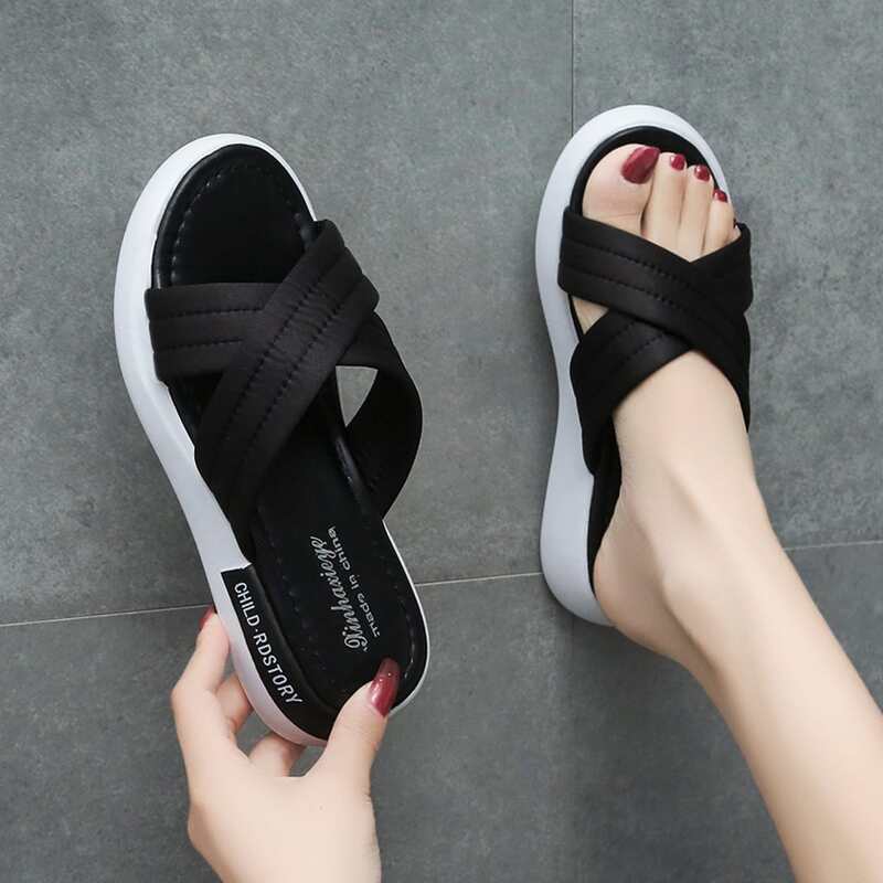 

Cross Strap Slide Sandals, Black