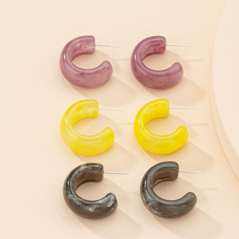 

3pairs Open Hoop Earrings, Multicolor