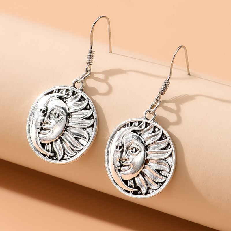 

Figure Pattern Round Drop Earrings, Silver