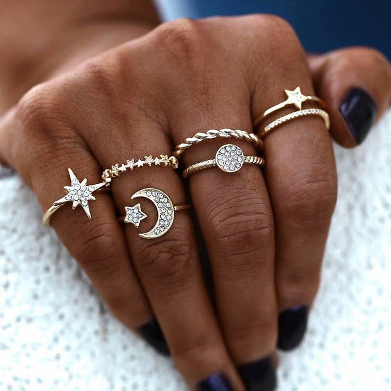 

6pcs Rhinestone Decor Ring, Gold