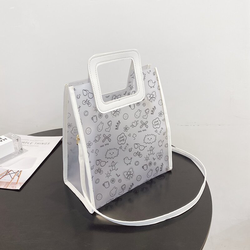 

Clear Cartoon Graphic Tote Bag, White