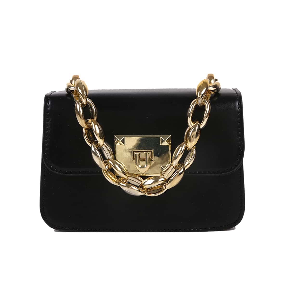 

Minimalist Flap Chain Satchel Bag, Black