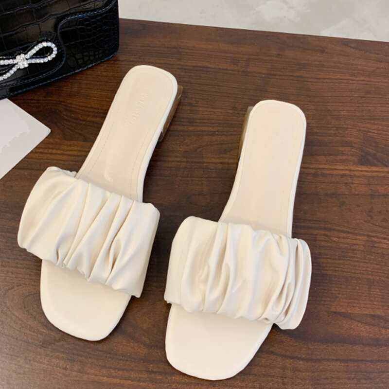 

Ruched Slide Sandals, Beige
