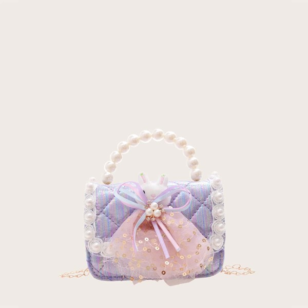 

Girls Cartoon Decor Quilted Chain Bag, Purple