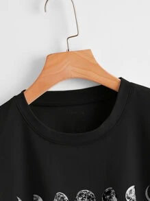 INAWLY Moon Print Drop Shoulder Tee