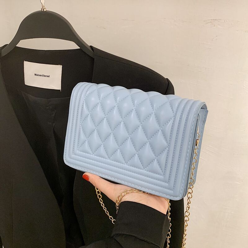 

Quilted Chain Crossbody Bag, Blue