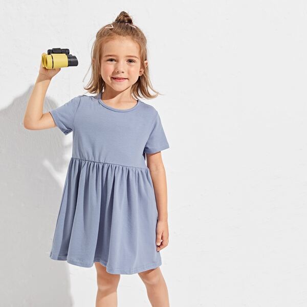 

Toddler Girls Solid Smock Dress, Dusty blue