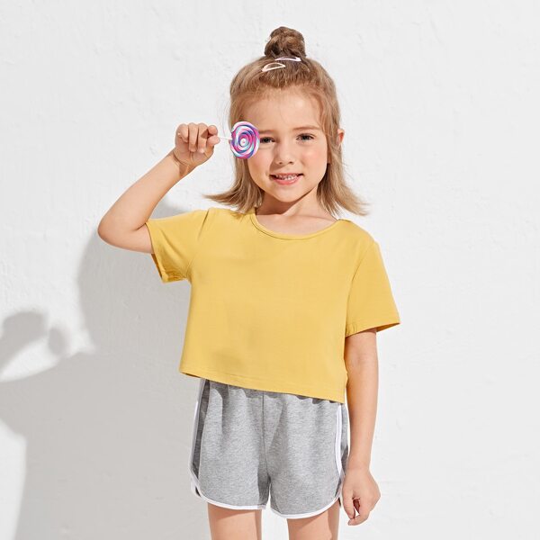 

Toddler Girls Solid Crop Tee, Yellow