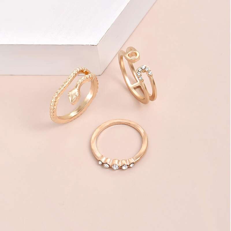

3pcs Rhinestone Decor Ring, Gold