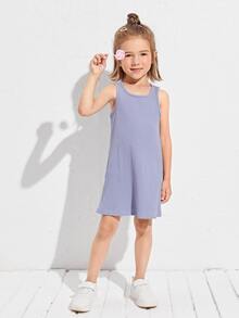 SHEIN Toddler Girls Rib-knit Solid Tank Dress - Lilac Purple - View 3