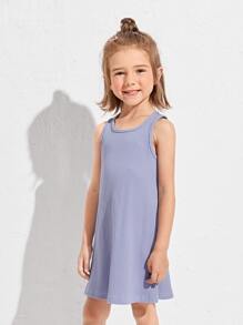 SHEIN Toddler Girls Rib-knit Solid Tank Dress - Lilac Purple - View 4