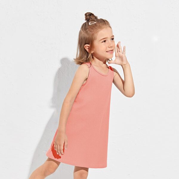 

Toddler Girls Rib-knit Solid Tank Dress, Coral pink