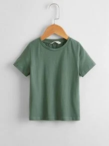 SHEIN Toddler Boys Cotton Drop Shoulder Solid Top & Track Shorts Set - Green - View 3