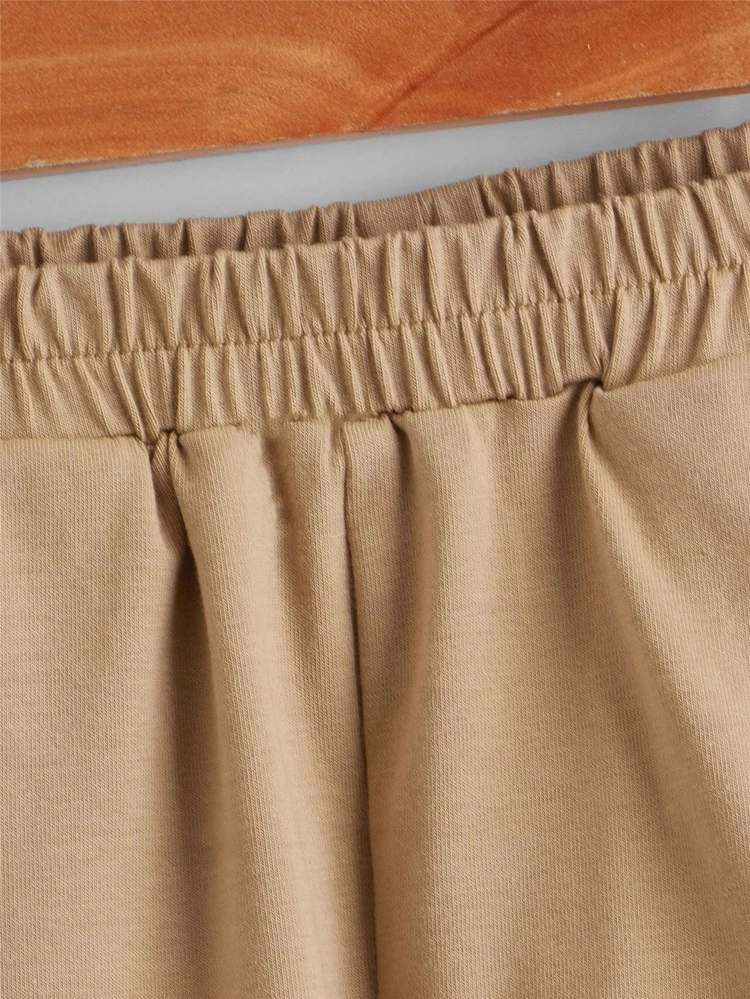 SHEIN Toddler Boys Cotton Drop Shoulder Solid Top & Track Shorts Set - Khaki - View 6