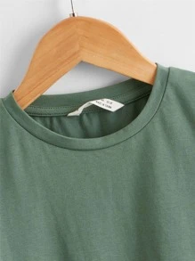 SHEIN Toddler Boys Cotton Drop Shoulder Solid Top & Track Shorts Set - Green - View 4