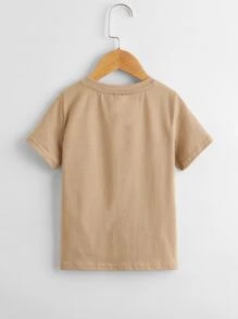 SHEIN Toddler Boys Cotton Drop Shoulder Solid Top & Track Shorts Set - Khaki - View 8