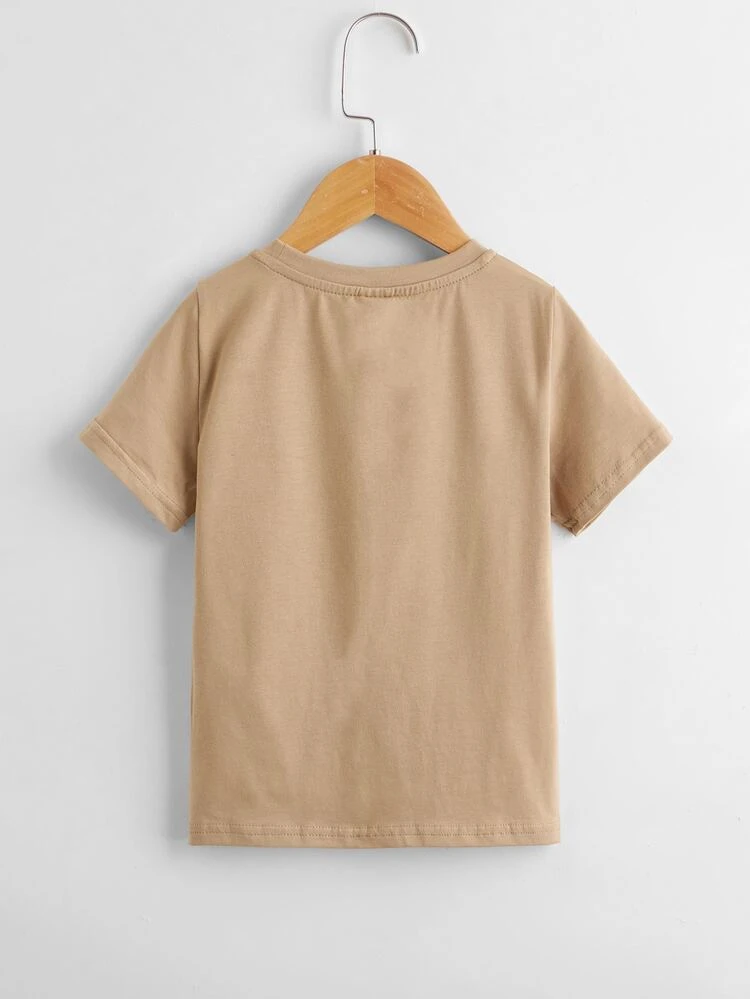 SHEIN Toddler Boys Cotton Drop Shoulder Solid Top & Track Shorts Set - Khaki - View 8