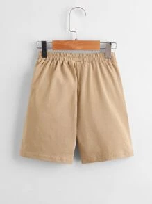 SHEIN Toddler Boys Cotton Drop Shoulder Solid Top & Track Shorts Set - Khaki - View 9